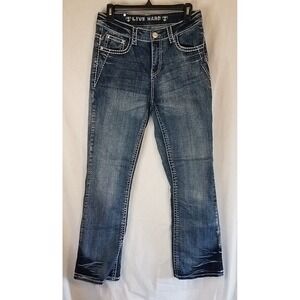 Live Hard Women Jeans Sz 8 (28x29) Rhinestones Bling Stretch Thick Stitch Blue‎